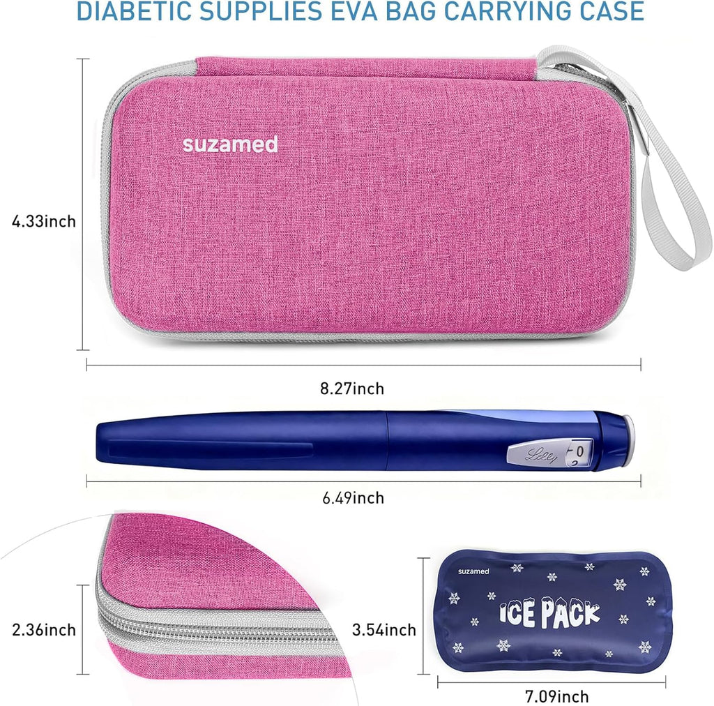 Insulin Cooler Travel Case,EVA Insulation Travel Medicine Kit with 2 Ice Packs for Diabetes Care,Insulin Pen and Other Diabetic Supplies (Pink)