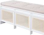SOFTSEA 48" Shoe Storage Bench with Cushion, 2-Tier Entryway Bench with 3 Rattan Storage Drawers & Lift Top Storage, Retro Shoe Cabinet for Hallway, Bedroom, Living Room, White