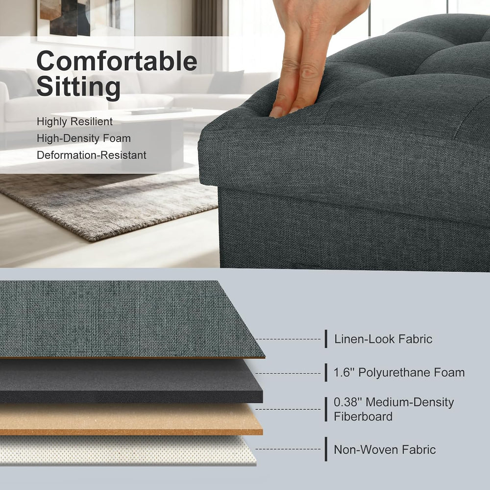 Small Ottoman with Storage, 61L Slim Tall Foldable Ottoman Foot Rest Stool wi...