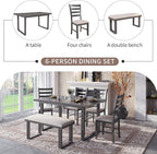 6 Pieces Dining Table Set with 60" Rectangle Kitchen Desk,Wooden Living Room Furniture W/ 4 Ladder Back Upholstered Chairs and 1 Bench,for Restaurant,Home Bistro,Gray