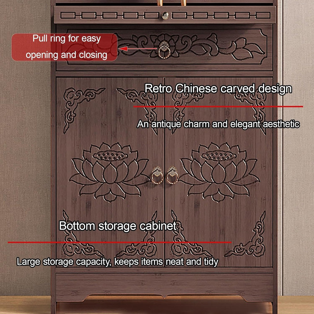 Meditation Table with Storage, Bamboo Buddhist Altar Cabinet, Personal Shrine...
