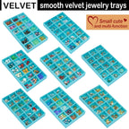 12 Pack Stackable Velvet Jewelry Organizer Trays for Drawers Earring Organizer Inserts Necklace Storage Ring Bracelet Display Case, 216 Grids, Blue