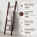 Carbonized Farmhouse Blanket Ladder, 6-Tier Rustic Wooden Rack | Reinforced Construction,3lbs Per Tier,Holds Clothes Scarves Belts,Christmas Decor Friendly,Fits All Home Styles,Easy to Clean