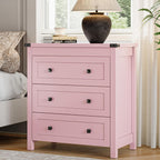 Dresser for Bedroom with 3 Drawers, Small Chests of Drawers, 27.55" Wide Farmhouse Wood Nightstand Bedside Cabinet End Table, Modern Closet Storage Organizer for Living Room, Entryway, Hallway, Pink