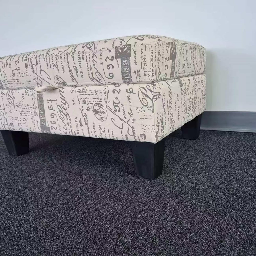 Linen Upholstered Storage Ottoman