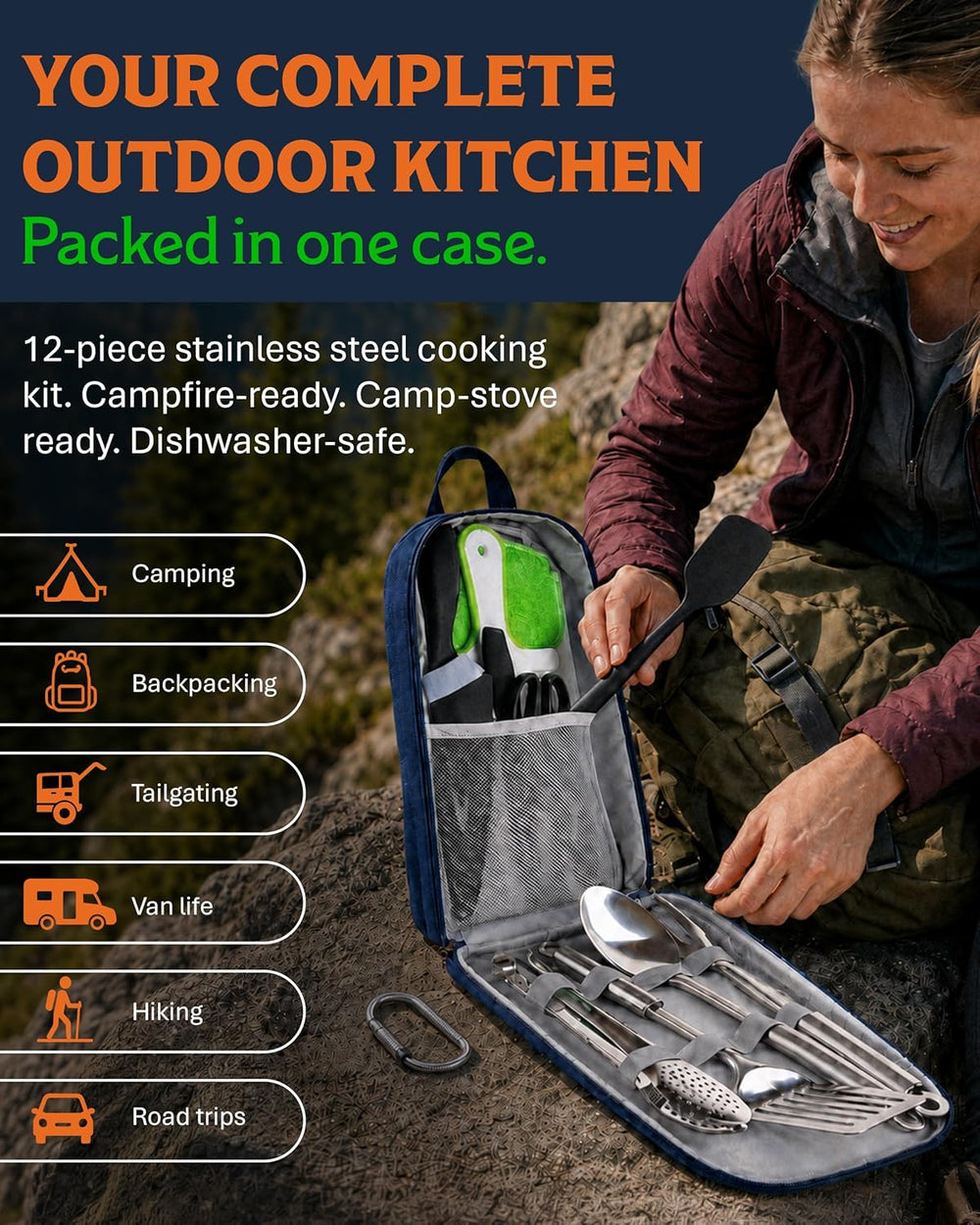 Life 2 Go 12 Pcs Camp Cooking Utensil Set & Outdoor Kitchen Gear Cookware...