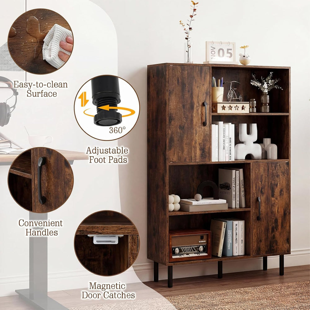 Giantex 47-Inches Storage Cabinet with Doors, Open Shelves, Anti-Tipping Devi...