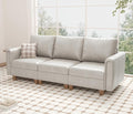 SITJOY 91" Faux Leather Modular Sectional Sofa with Storage, Mid Century Modern Sectional Couches for Living Room, Soft Padded Armrests, 3 Seater Couch, Greige
