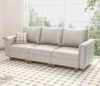 SITJOY 91" Faux Leather Modular Sectional Sofa with Storage, Mid Century Modern Sectional Couches for Living Room, Soft Padded Armrests, 3 Seater Couch, Greige