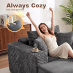 Busaurus 60'' Oversized Chaise Lounge Chair Indoor with Ottoman, Convertible Boneless Sofa Bed & Corduroy Reading Chair for Living Room & Bedroom, No Assembly Required