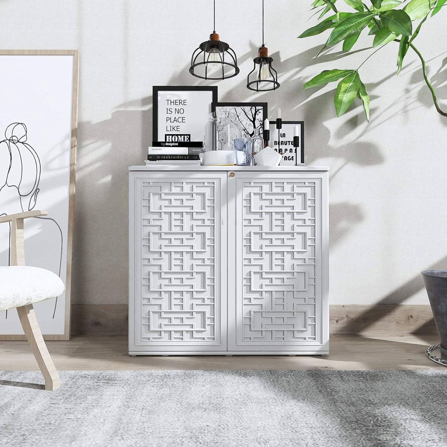 ADDOK 60-Gallon Storage Cabinet Light Weight Resin Indoor/Outdoor Storage Unit for Patio, Garden, Veranda with 1 Laminate Shelves (Ivory White)