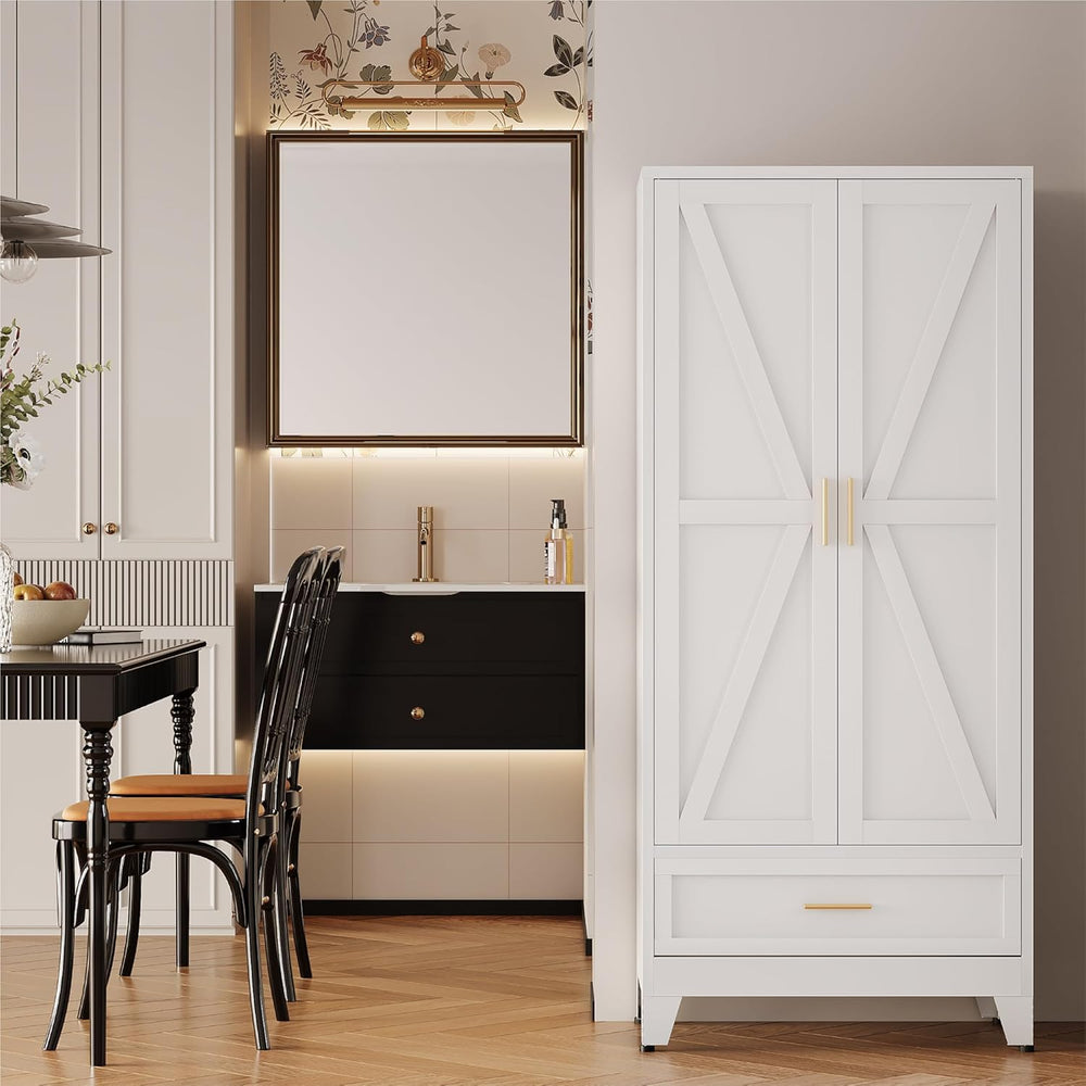 QINPTWUT 71" Storage Cabinet with Bottom Drawer, Pantry Cabinet in White...