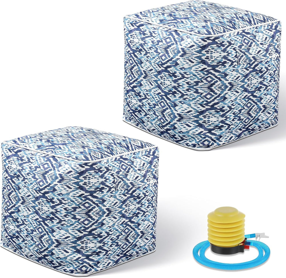 Juexica 2 Pack Inflatable Outdoor Ottoman Pouf Waterproof Cube 16" Squar...