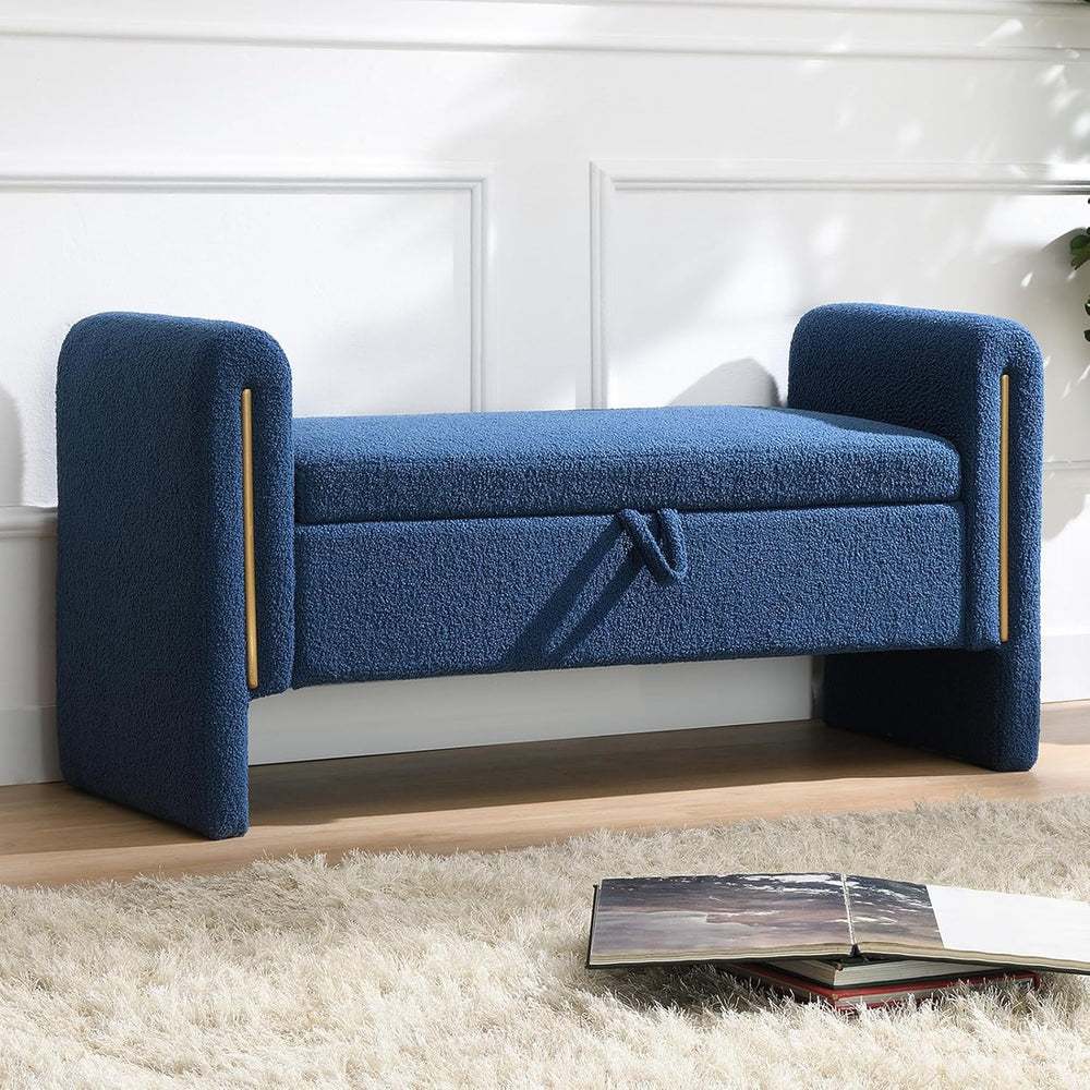 NIOIIKIT 52" Storage Ottoman Bench, Teddy Upholstered Storage Bench with...