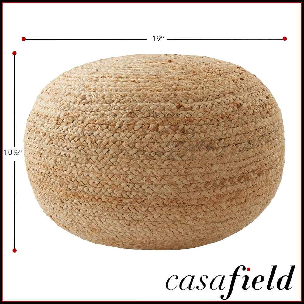 Casafield Hand-Braided Jute Pouf Ottoman Footrest, 19" W x 19" D x ...