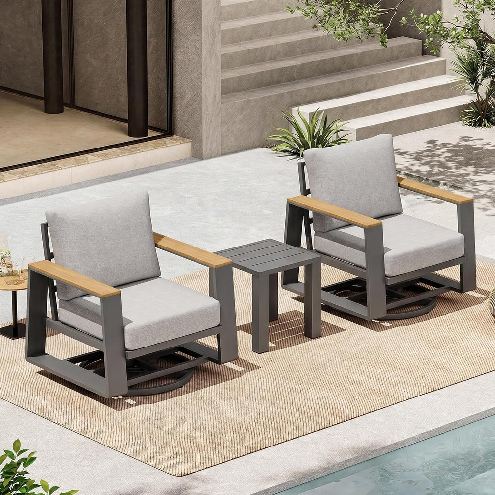 Outdoor Swivel Patio Chairs Set of 3, Aluminum Large 3-Piece Outdoor Patio Co...