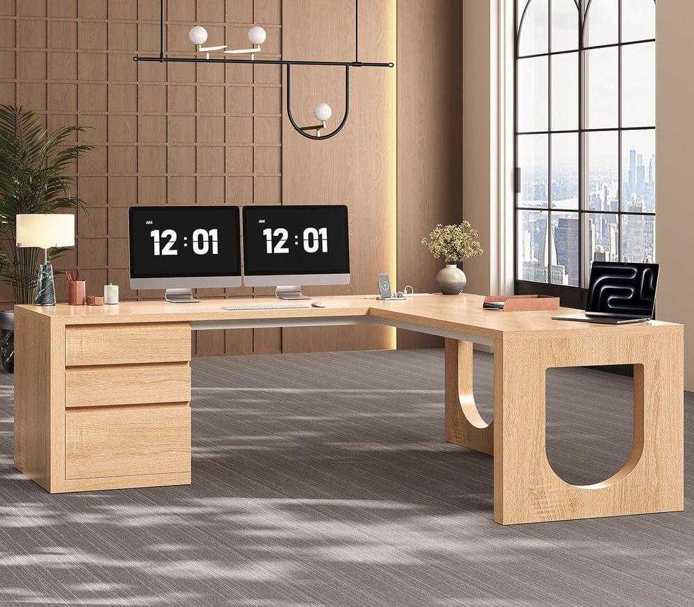 SEDETA 63" L Shaped Desk with 3 Drawers, Modern Executive Office Desk wi...