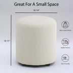 Modern Round Vanity Stool, Small Ottoman, Cute Fabric Foot Stool, Teddy Fleece Footrest, Upholstered Vanity Chair, Stool for Makeup, Bedroom, Living Room (1, Round-White)