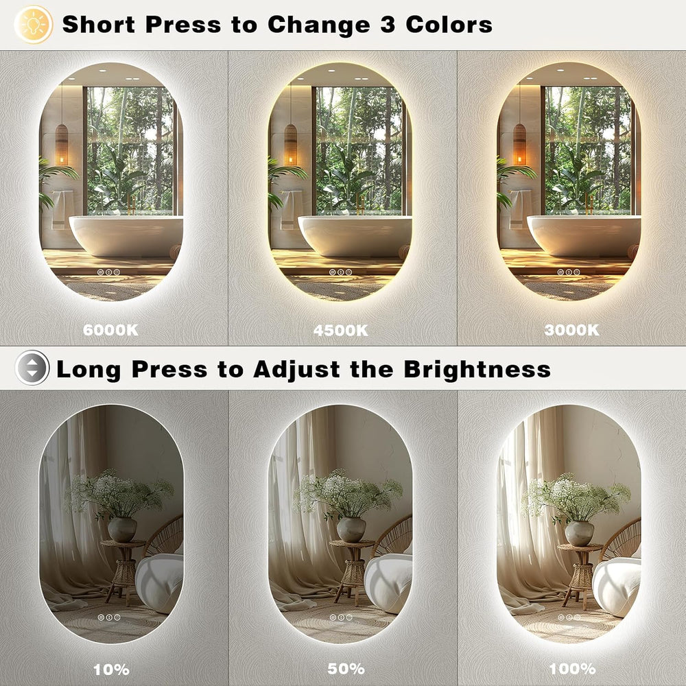 SMIROR 24x36 Oval Backlit LED Bathroom Vanity Mirror with Lights for Wall