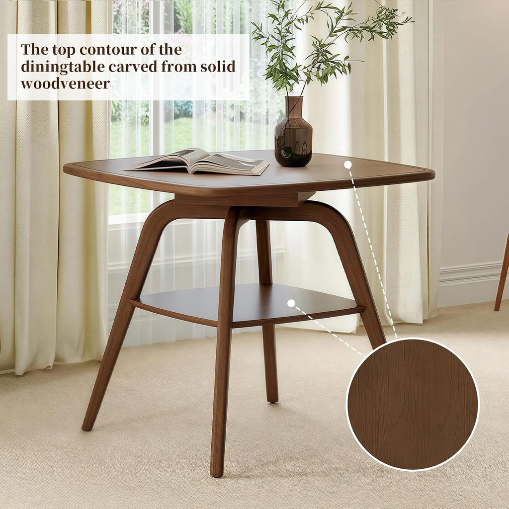 LKTART Dining Table Set for 2, Square Solid Wood Dining Table with 2 Grey PU Dining Chairs, Soild Wood Table Chairs Set of 2 for Small Spaces, Dining Room, Kitchen, Walnut