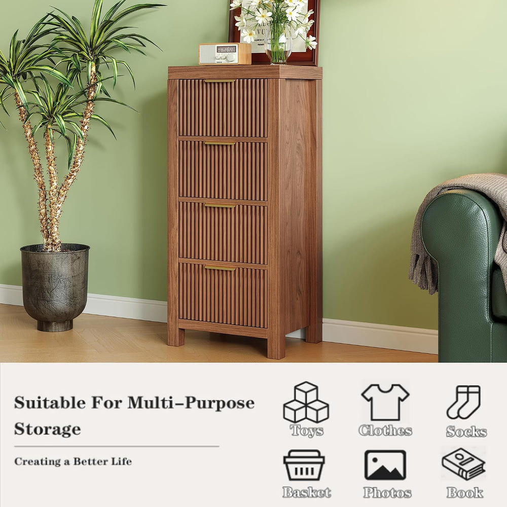 Mid-Century Modern Tall Wooden Dresser with 4 Spacious Drawers, Entryway Stor...