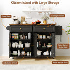 ComfyCorner 58" Rolling Kitchen Island with Storage, Island Table for Kitchen with Power Outlet, Multi-level Kitchen Islands on Wheels, Mobile Bar Cart with Spice Rack, Towel Rack, Knife Holder, Black