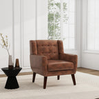 PU Leather Accent Chair, Modern Upholstered Armchair, Coffee | Comfy Wingback Chair with Removable Cushion, Wood Frame, Button Tufted Living Room Chair Bedroom Side Reading Seat