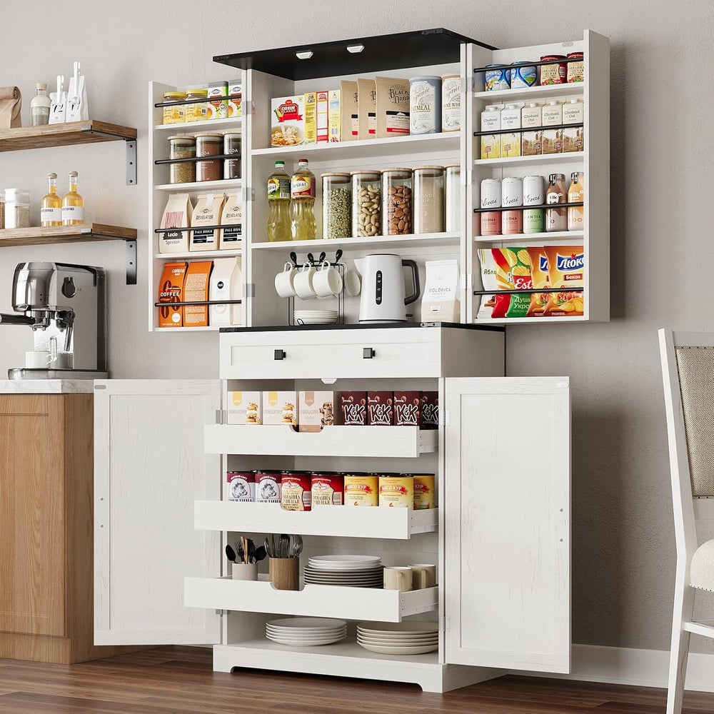 ELYKEN 72" Kitchen Pantry Storage Cabinet with Drawer, 3 Pull Out Shelve...
