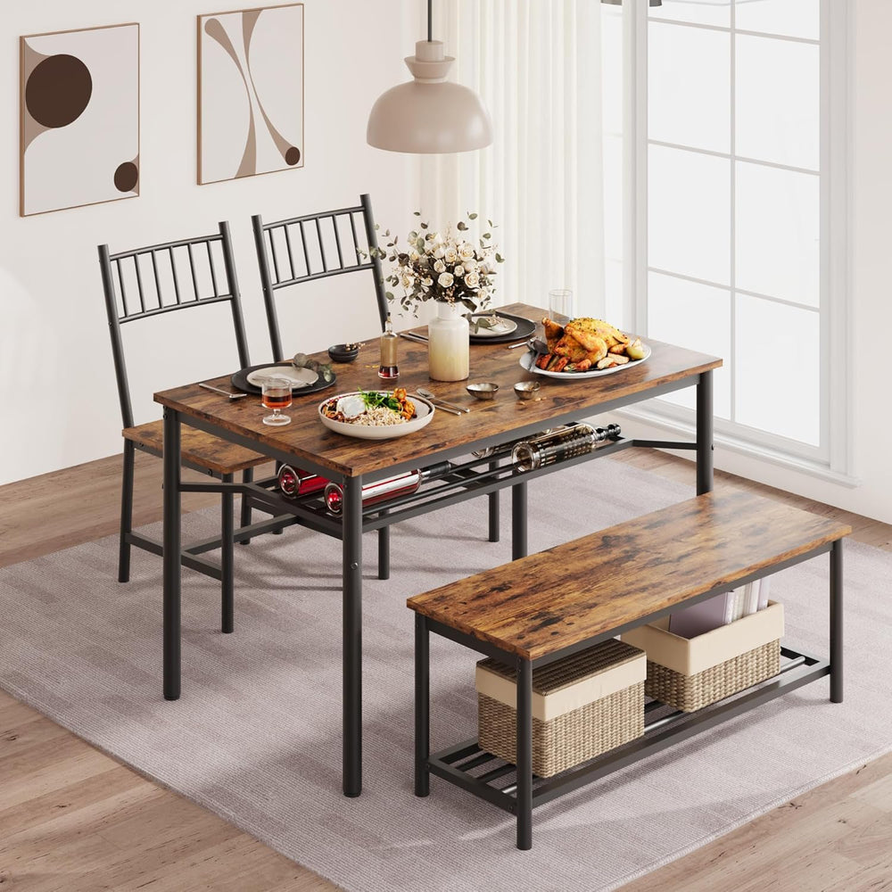 Garvee Dining Table Set for 4 with Bench and Chairs, 4-Piece Kitchen Table Se...