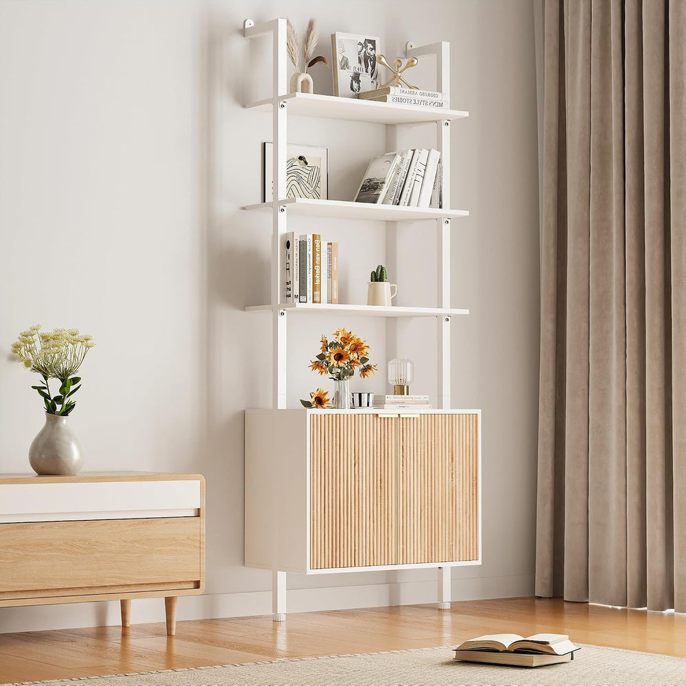 INNOD 74" Tall Bookshelf with Storage Cabinet, Modern Ladder Shelf with ...
