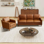 Kingfun Living Room Furniture Sets, 3 Seater Couch and Loveseat, Mid Century Modern Sofa Set, Faux Leather Couch with Solid Wood Frame for Living Room & Bedroom, Dark Brown
