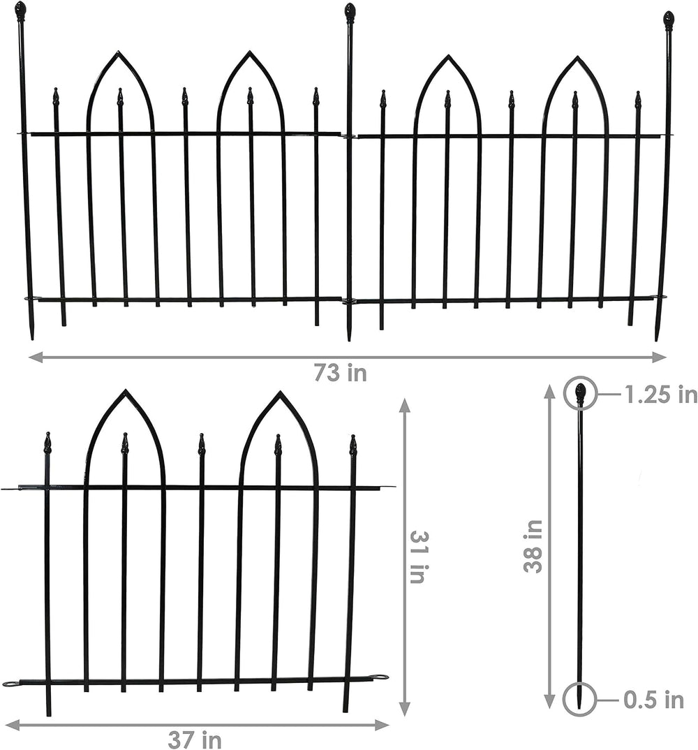 Sunnydaze Gothic Arch Decorative Garden Fence Panels, Black, Set of 2
