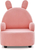 INFANS Kids Sofa with Footstool, 2 Seat Toddler Upholstered Couch, Children Armrest Chair Lounge for Nursery Kindergarten Kids Room Boys Girls, Sturdy Wood Construction Velvet Surface (Rabbit)