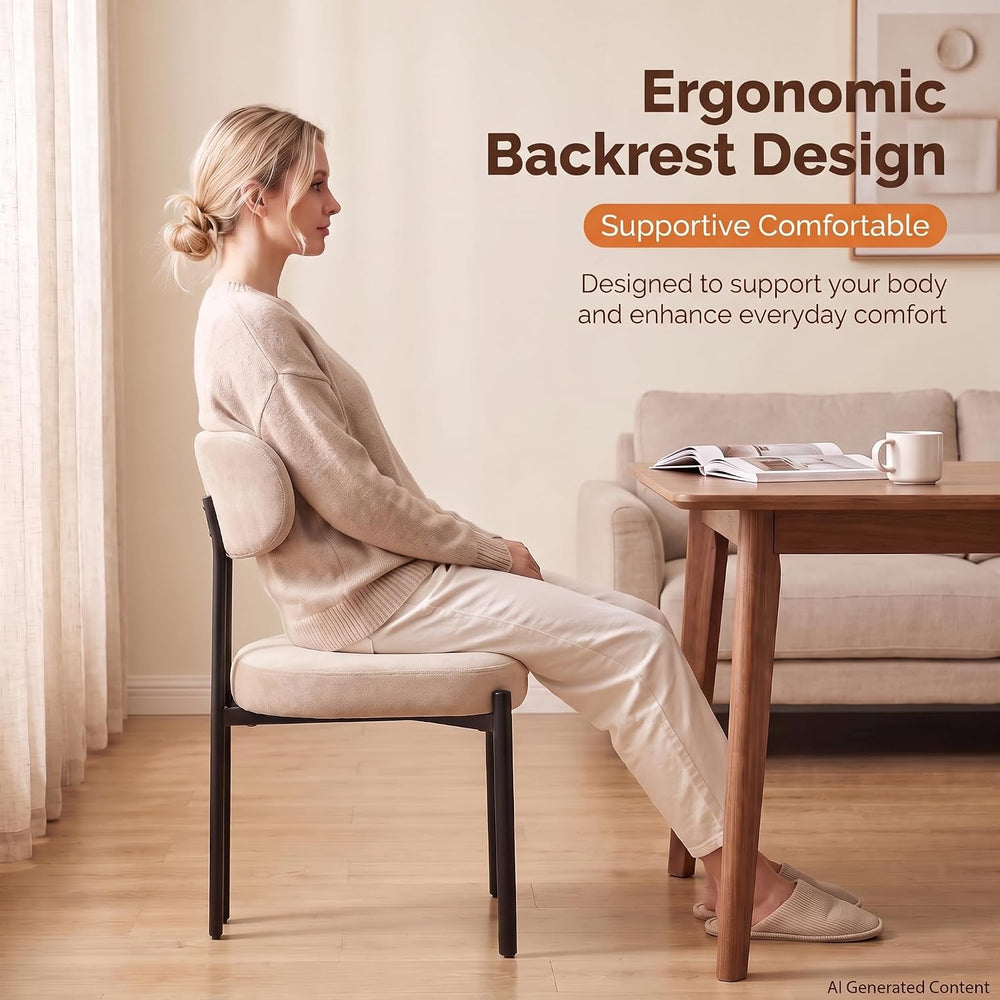 Ya-Home Modern Dining Chairs Set of 2, Chenille Kitchen Chairs, Khaki | Curve...