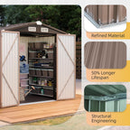 Aoxun 6x4ft Shed with Floor Heavy-Duty Galvanized Steel Outdoor Storage Shed with Double Doors, Ventilated Weatherproof Design for Bike/Generator/Tool Organization (Brown)