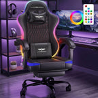 Ergonomic Gaming Chair, RGB LED Lights Computer Chairs with Retractable Footrest, 400 lbs Lumbar Support Linked Armrests Gamer Chair High Back Heavy Duty Video Game Chairs (Black Red)