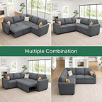 HONBAY Modular Sectional Sleeper Sofa with Pull Out Bed, Chenille L Shaped Couch with Storage Seats, Convertible Sectional Couches for Living Room, Bluish Grey