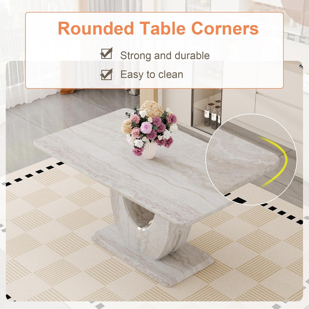 63" Faux Marble Dining Table for 4–6, Modern Rectangular Kitchen Table w...