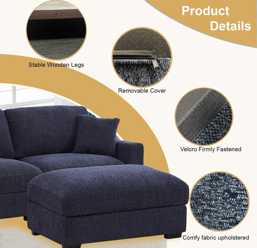 asunflower Ottoman for Living Room Navy Blue 45.8" x 28.7" Large Re...