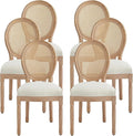 Nrizc Farmhouse Fabric Dining Room Chairs Set of 6, French Chairs with Round Back, Woven Rattan Dining Chair, Oval Side Chair for Dining Room/Kitchen/Restaurant