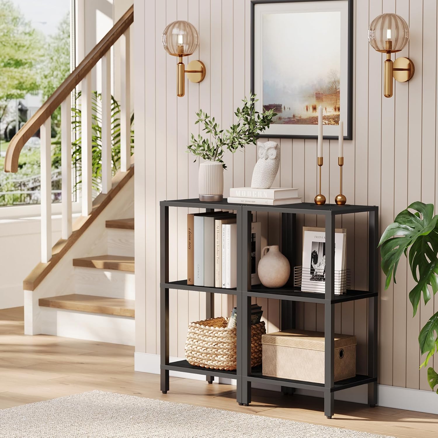 TUTOTAK Bookshelf, 6-Tier Tall Book Shelf, Narrow Bookcase for Small Space, DIY Stackable Bookshelf, for Living Room, Office, Study, Entryway, Industrial, Black BS01BK006