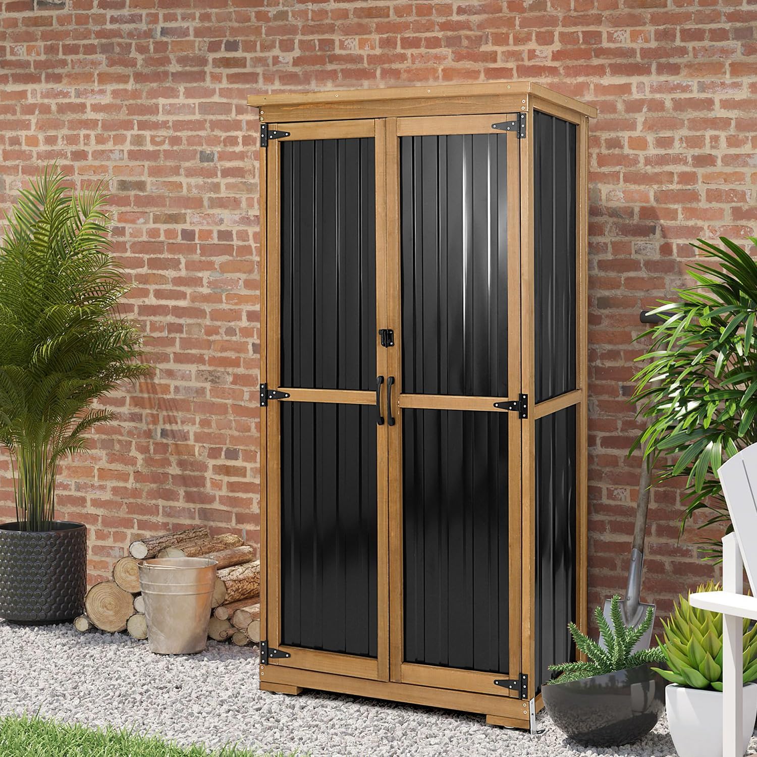 Outdoor Storage Cabinet with Shelves Outside Storage Shed Weather-Resistant with Waterproof Roof, Patio Pool Garden Garage Storage Cabinet Tool Organizer