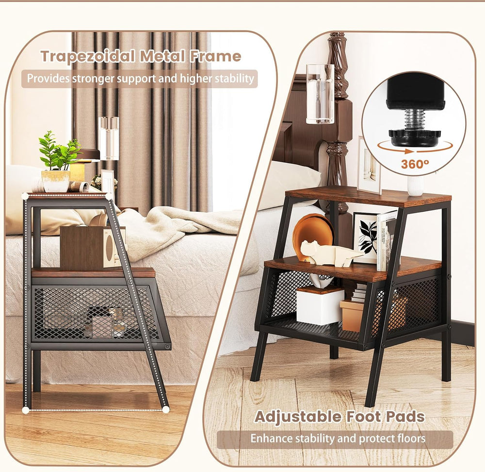 Giantex Industrial Nightstand, Modern End Table w/Open Shelves & Metal Me...