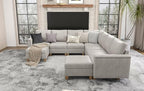 SITJOY 118" Faux Leather Modular Sectional Sofa with Storage, Mid Century Modern Sectional Couches for Living Room, Soft Padded Armrests, 9 Seat V-Shaped Sectional Couch, Greige