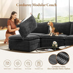 Vesgantti 142" U Shaped Sectional Couch, Comfy Cloud Modular Sectional Sofa with 2 Ottoman Deep Seat Corduroy Modern Cloud Sofa, Modular Sofas for Living Room, Bedroom and Apartment, Gray