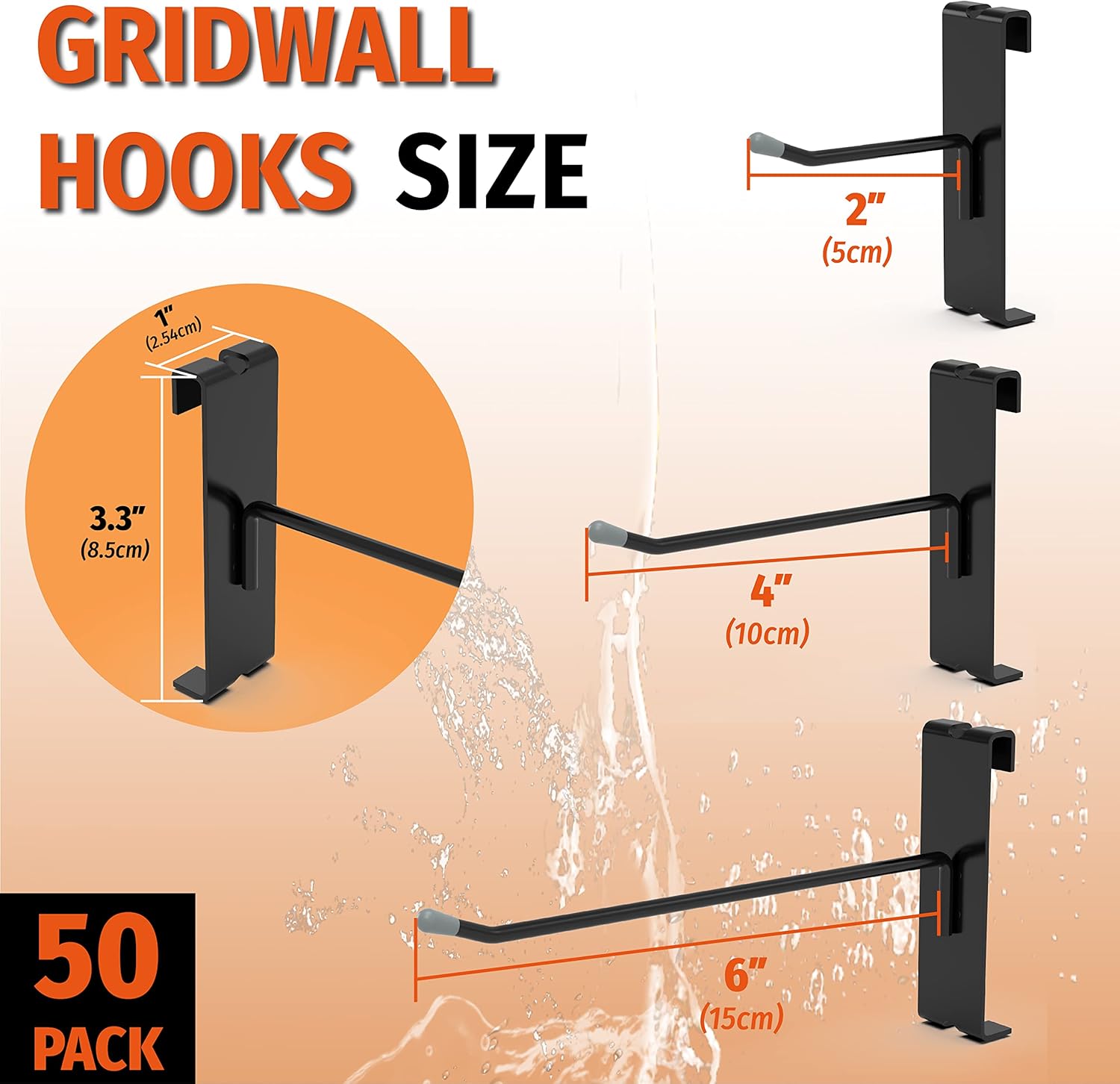 HUHOLE Gridwall Hooks 6 Inch, 50PC Display Hooks for Grid Wall, Hook for Grid Wall Panel, Black