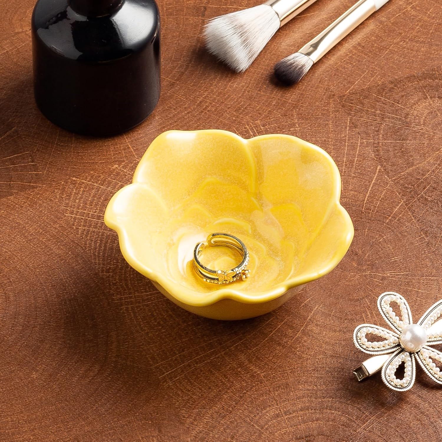 Small Rose Jewelry Dish, Ring Holder Dish, Ceramic Jewelry Tray | Keeps rings, earrings, coins, and keys easy to find on vanities or nightstands, and makes a sweet gift for moms and sisters