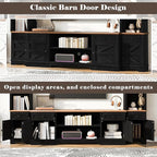 98.8" W Wall Unit Entertainment Center with Bookshelves for TVs up to 80", Modern TV Stand Media Console with Cabinets and Adjustable Shelves for Living Room (Black+Brown2)