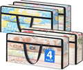 4 Pack Long Clear Storage Bags for Comforter, Clothes & Bedding, Plastic Blanket Storage with Zipper and Handle, Moving Bags, Closet Organizer and Under-Bed Storage (90L, 39.4"*7.1"*19.7")