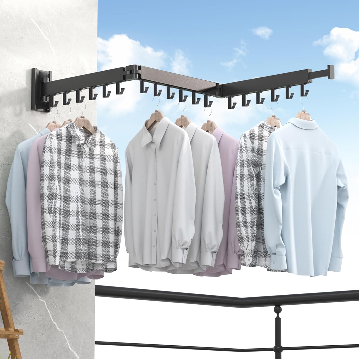 Clothes Drying Rack,Laundry Drying Rack Wall Mount, Space Saver Clothes Rack,Retractable,Collapsible(Tri-Fold), for Balcony,Laundry,Bathroom, Dark Grey Color,3z-g02